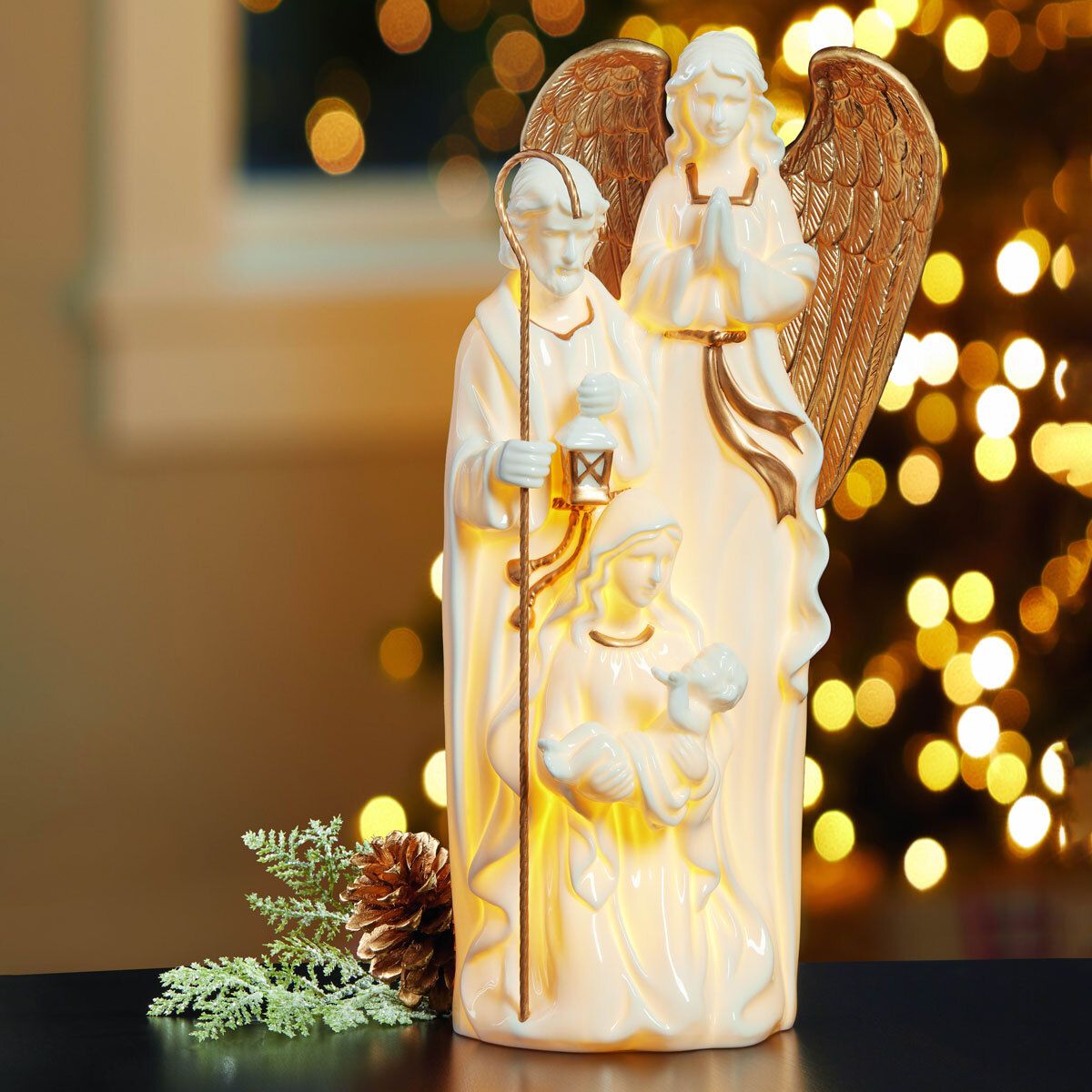 Ceramic Holy Family Table Top Ornament with LED Lights - Christmas A2ZBucket 1